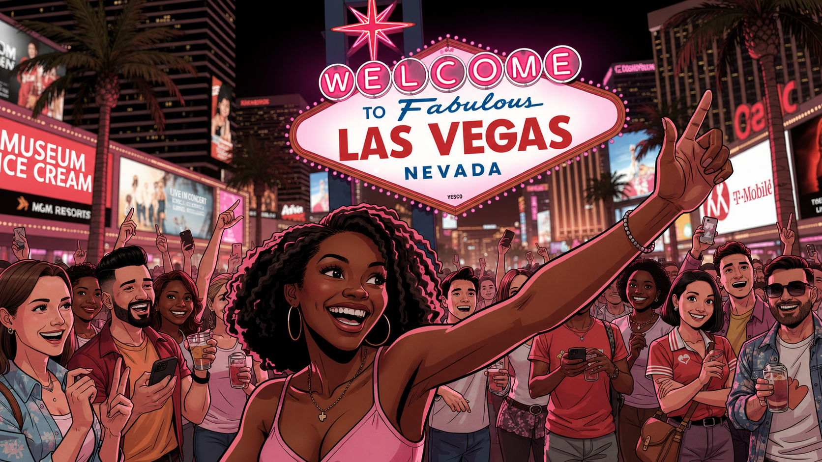 Welcome to Las Vegas Sign Glows Pink for MUSEUM OF ICE CREAM Grand Opening